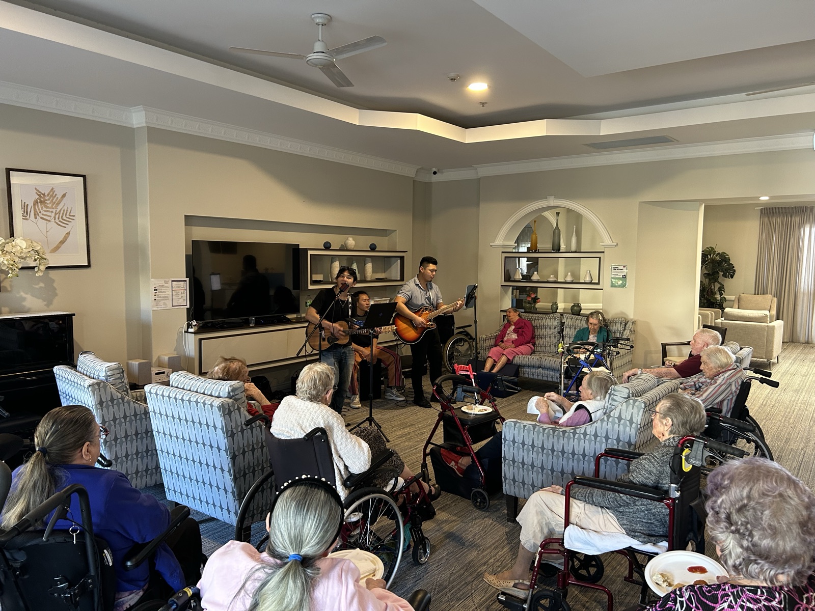 Group music and movement session at an aged-care facility
