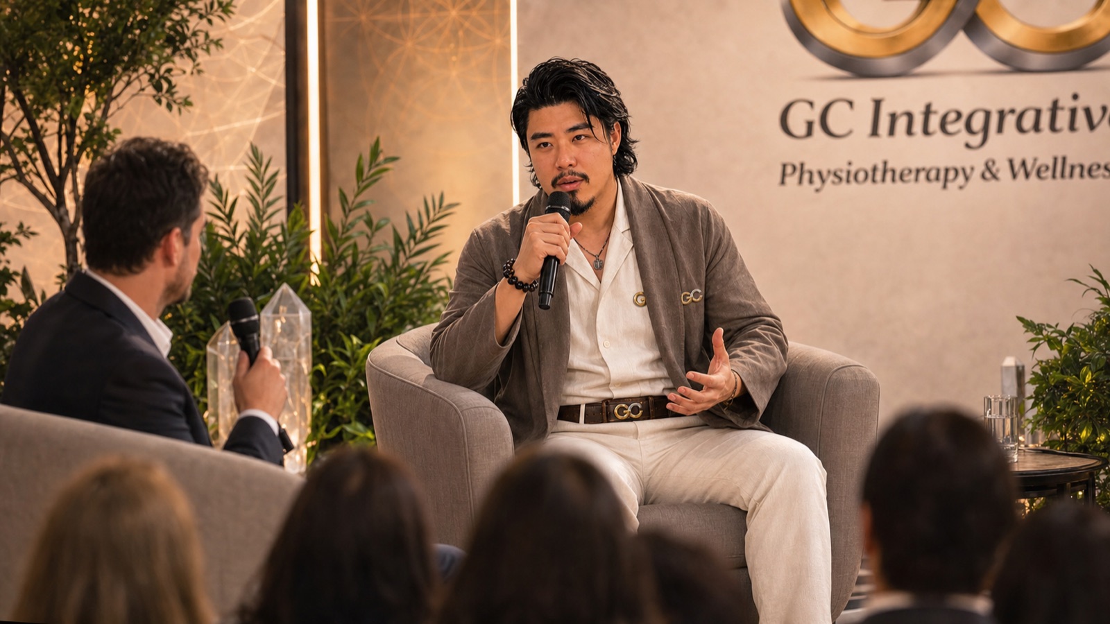 Gary Chen speaking in a professional interview setting