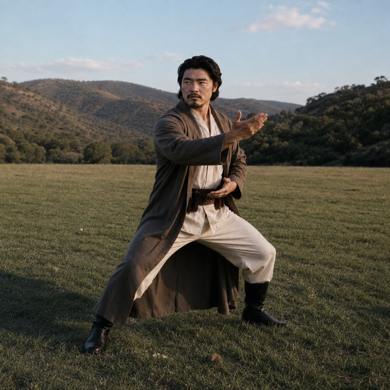Representative image of Gary Chen in a balanced movement form in an open field