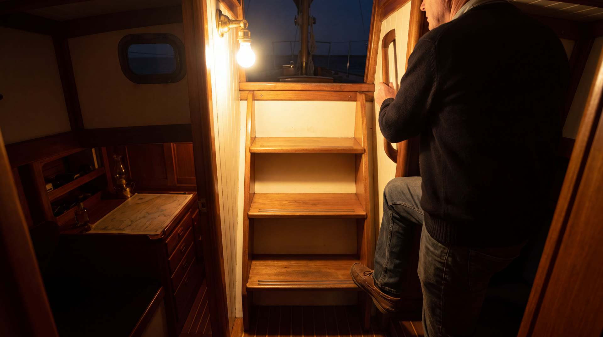 Illustrative before view of a yacht night route with a low-contrast threshold